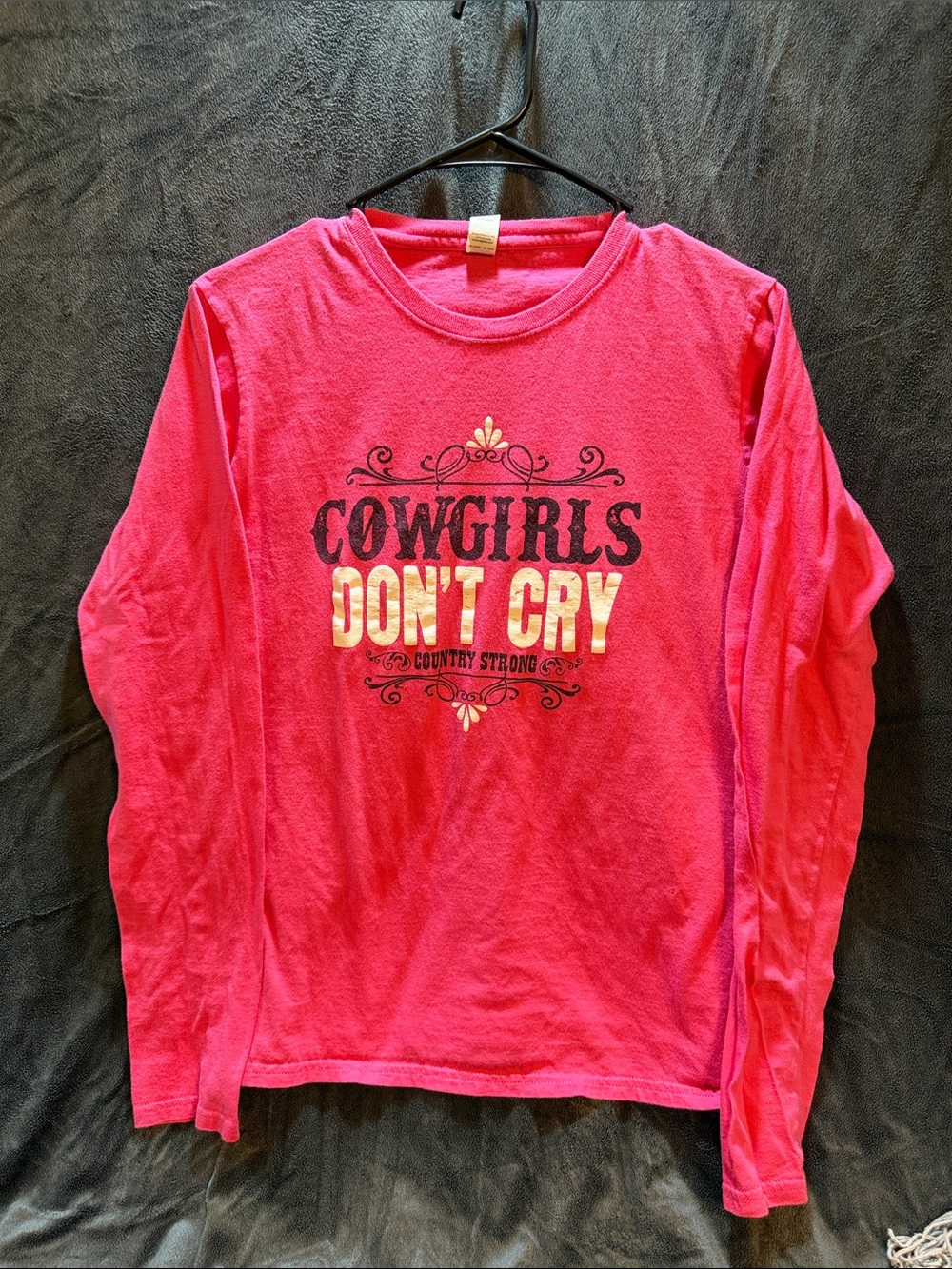 Womens Pink 'Cowgirls Don't Cry' Long Sleeve Tee
